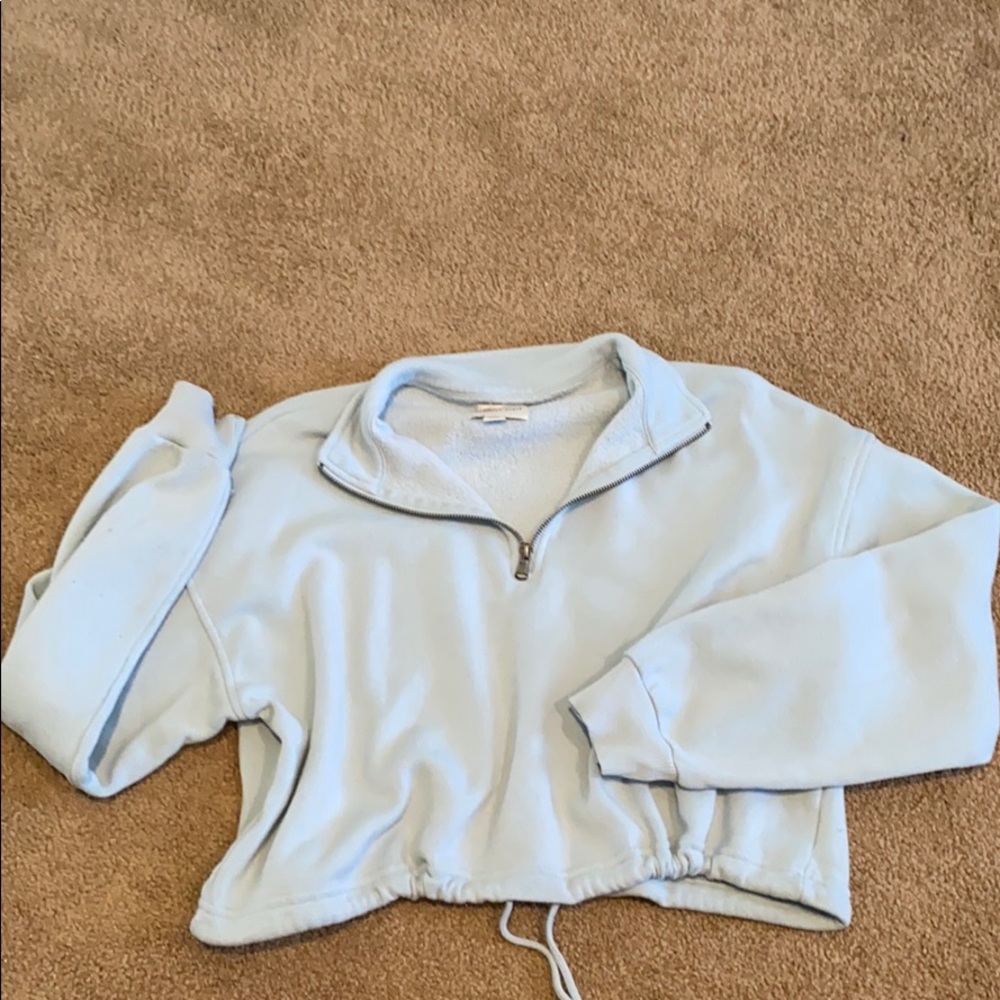 Light blue soft 1/4 zip cropped sweater